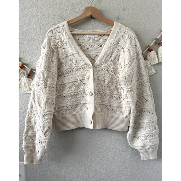Dear John Jade Pointelle Jewel Button Down Cardigan Boho Coquette Feminine L - Picture 1 of 10